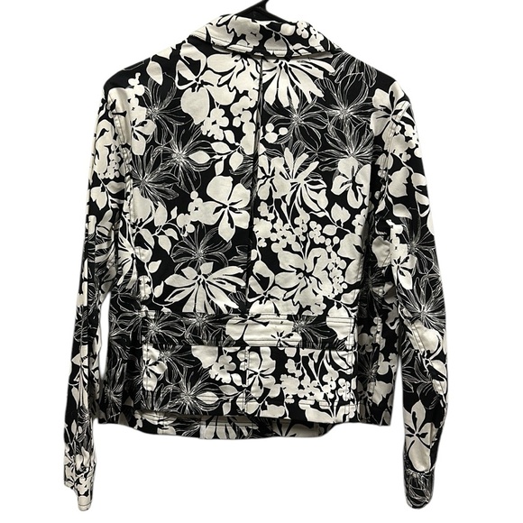 Liz Claiborne Black White Floral Print Cotton Snap Button Up Jacket Womens Large - Picture 6 of 11